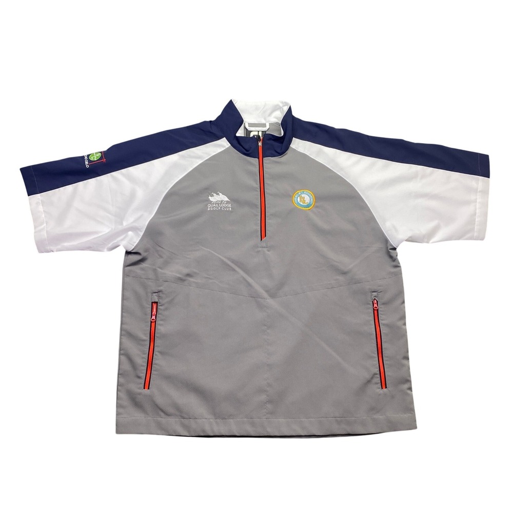FootJoy Mens Large Quail Lodge Golf Club 1/4 Zip Short Sleeve Wind Shirt Gray